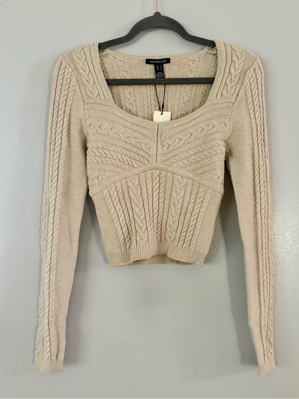 Another Story Beige Cream Textured Cropped Sweater Long Sleeve size M